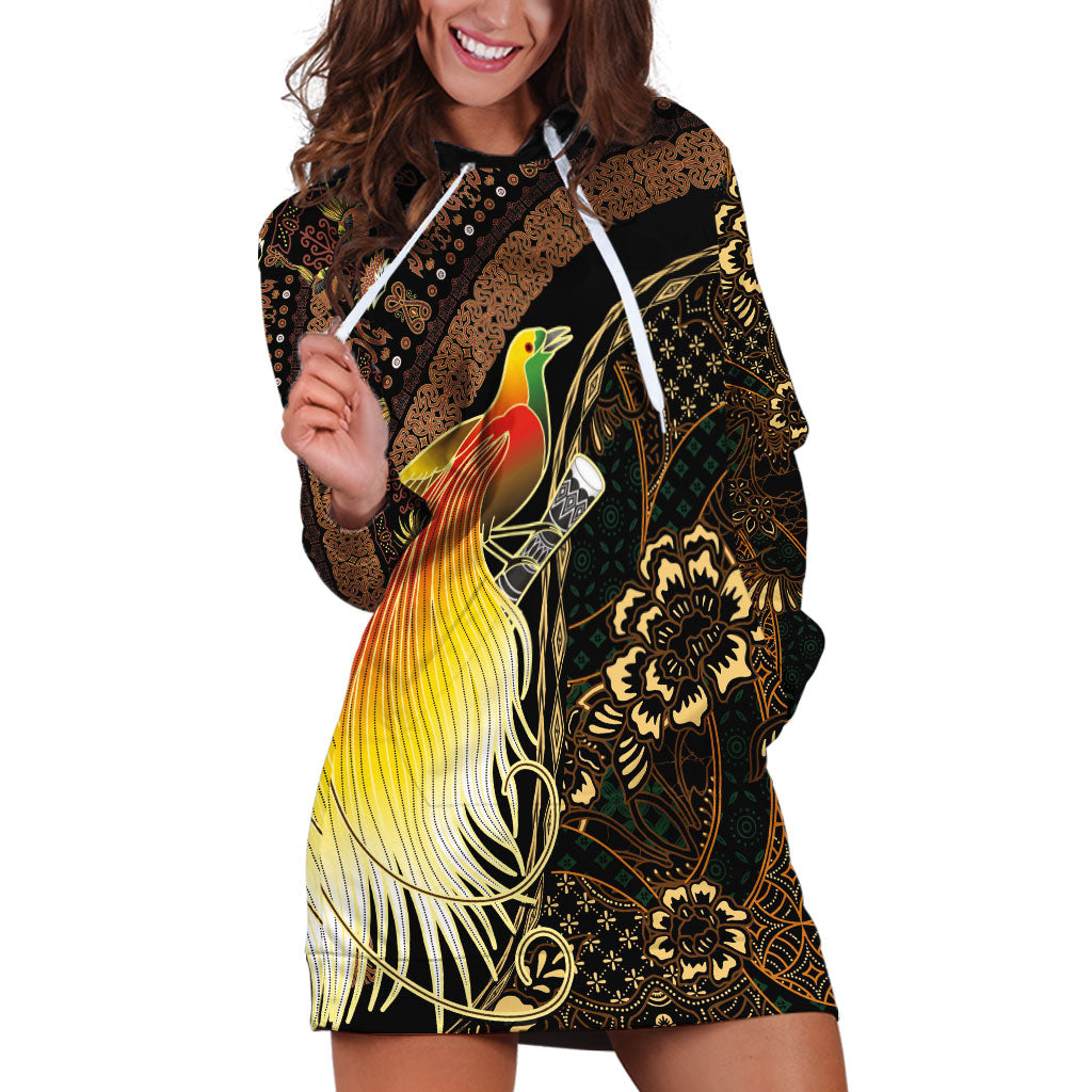 Papua New Guinea and Indonesia Batik Hoodie Dress Bird of Paradise with Tribal Batik Patterns