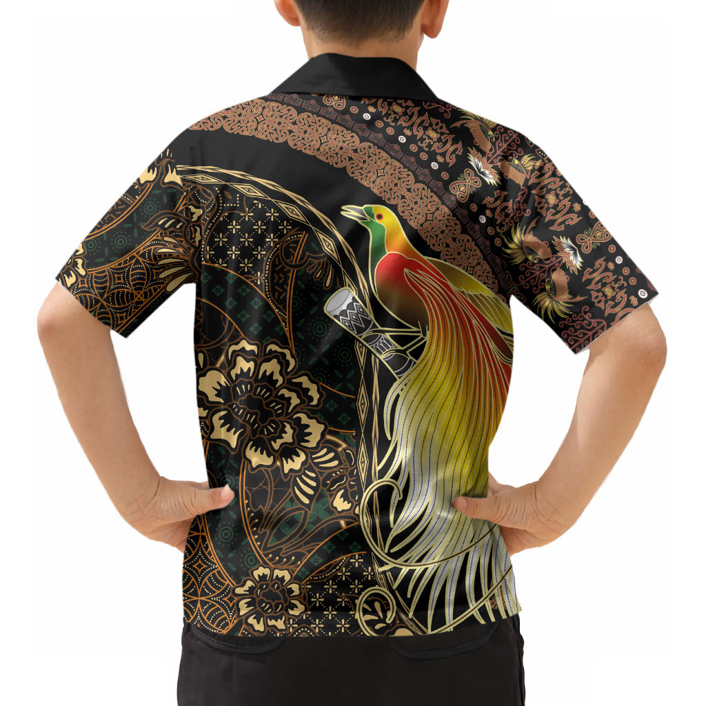 Papua New Guinea and Indonesia Batik Kid Hawaiian Shirt Bird of Paradise with Tribal Batik Patterns LT03 - Polynesian Pride