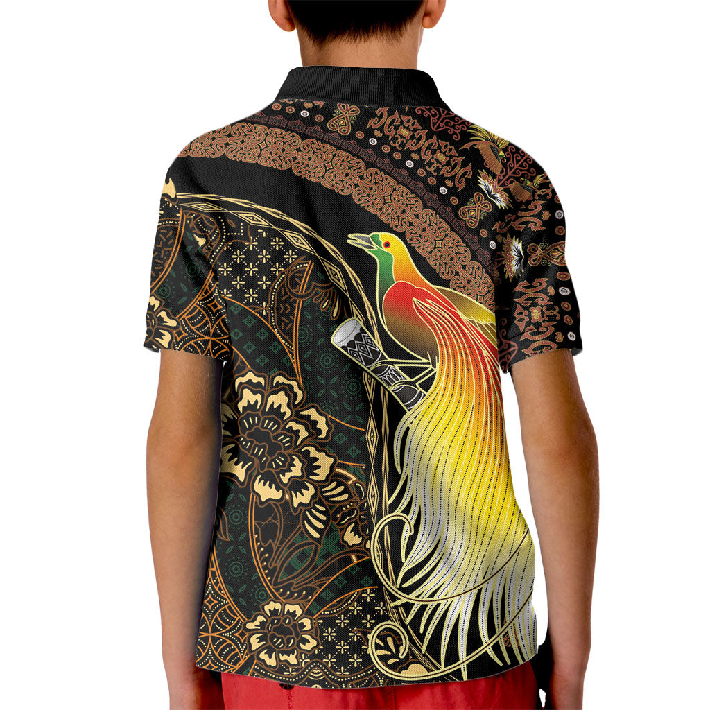 Papua New Guinea and Indonesia Batik Kid Polo Shirt Bird of Paradise with Tribal Batik Patterns