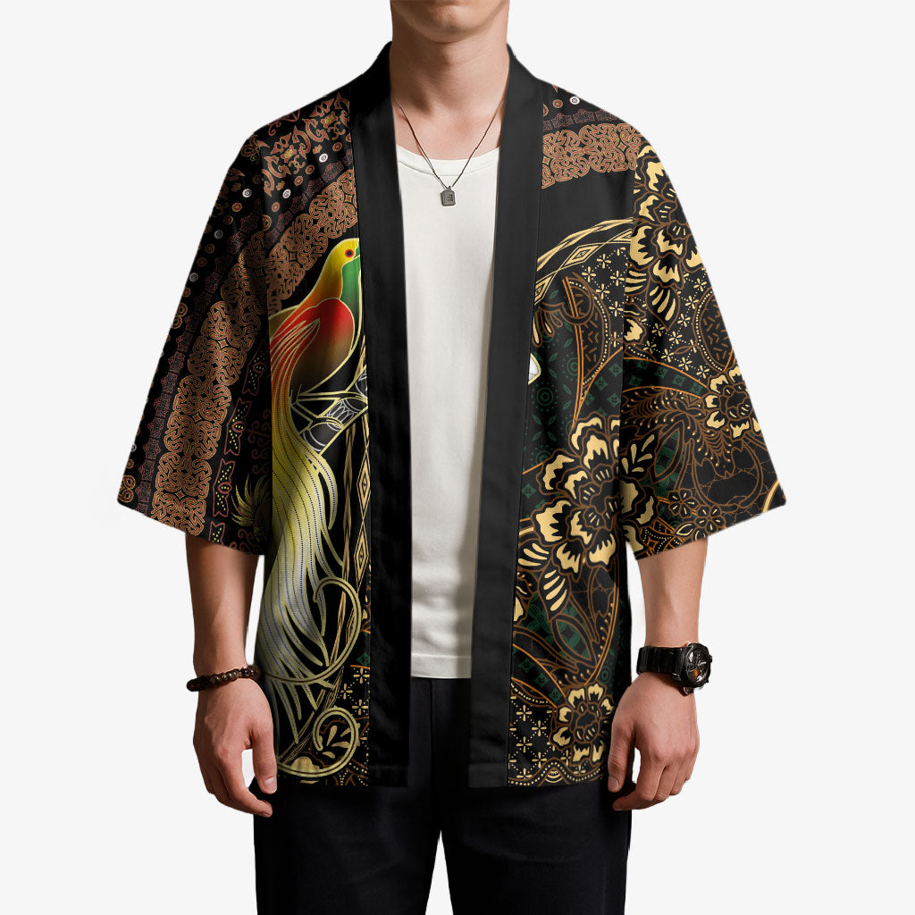 Papua New Guinea and Indonesia Batik Kimono Bird of Paradise with Tribal Batik Patterns