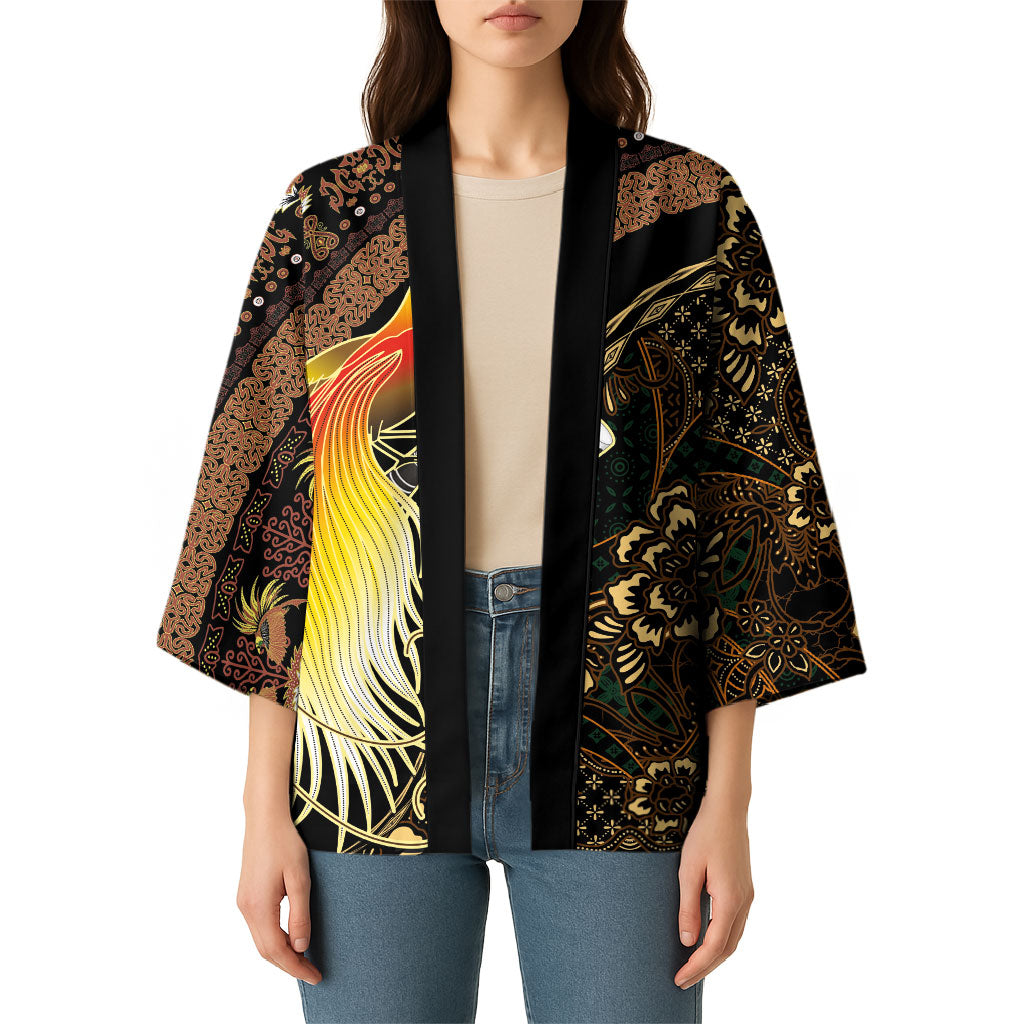 Papua New Guinea and Indonesia Batik Kimono Bird of Paradise with Tribal Batik Patterns