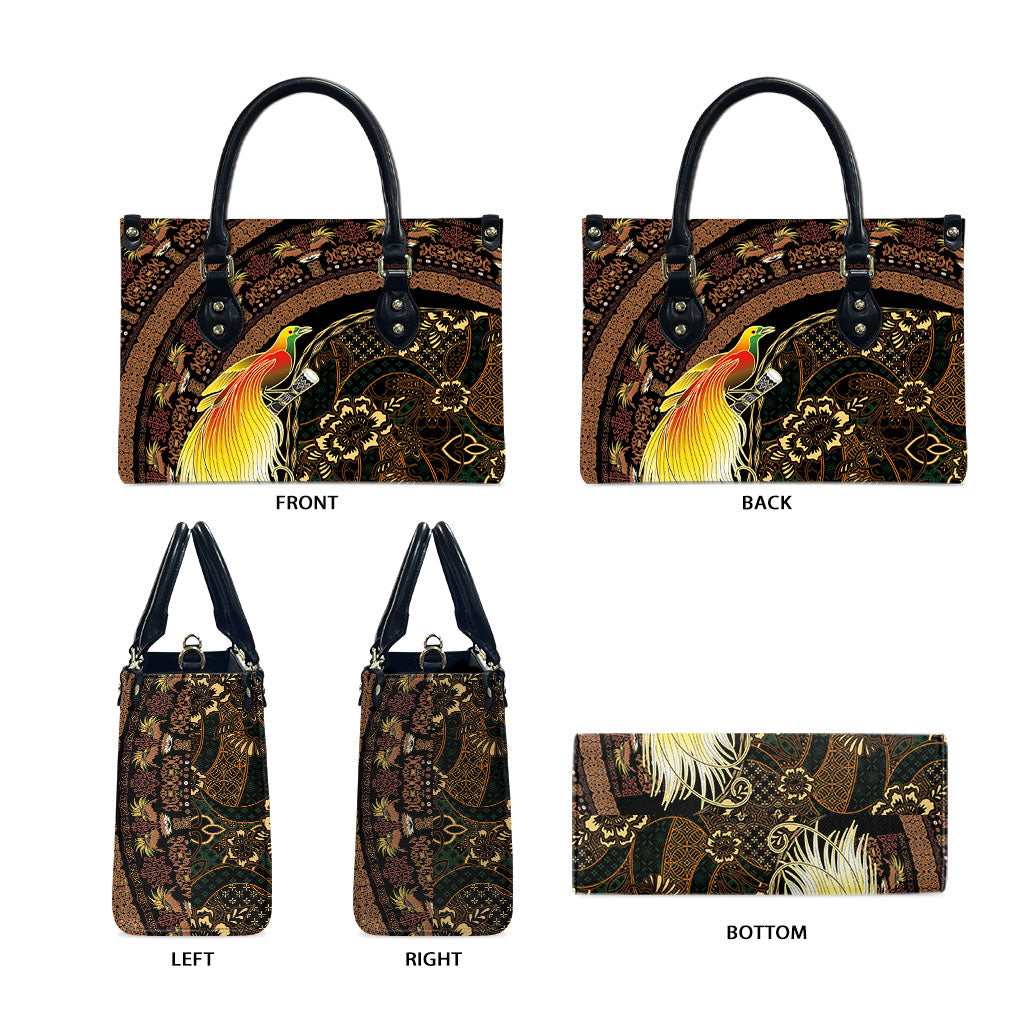 Papua New Guinea and Indonesia Batik Leather Bag Bird of Paradise with Tribal Batik Patterns