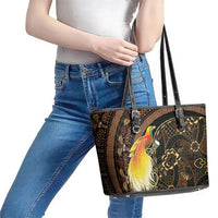 Papua New Guinea and Indonesia Batik Leather Tote Bag Bird of Paradise with Tribal Batik Patterns