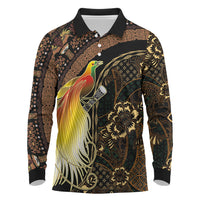 Papua New Guinea and Indonesia Batik Long Sleeve Polo Shirt Bird of Paradise with Tribal Batik Patterns