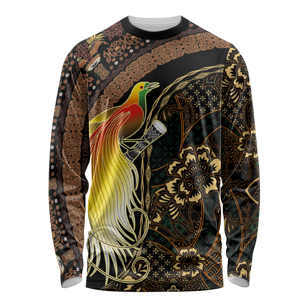 Papua New Guinea and Indonesia Batik Long Sleeve Shirt Bird of Paradise with Tribal Batik Patterns