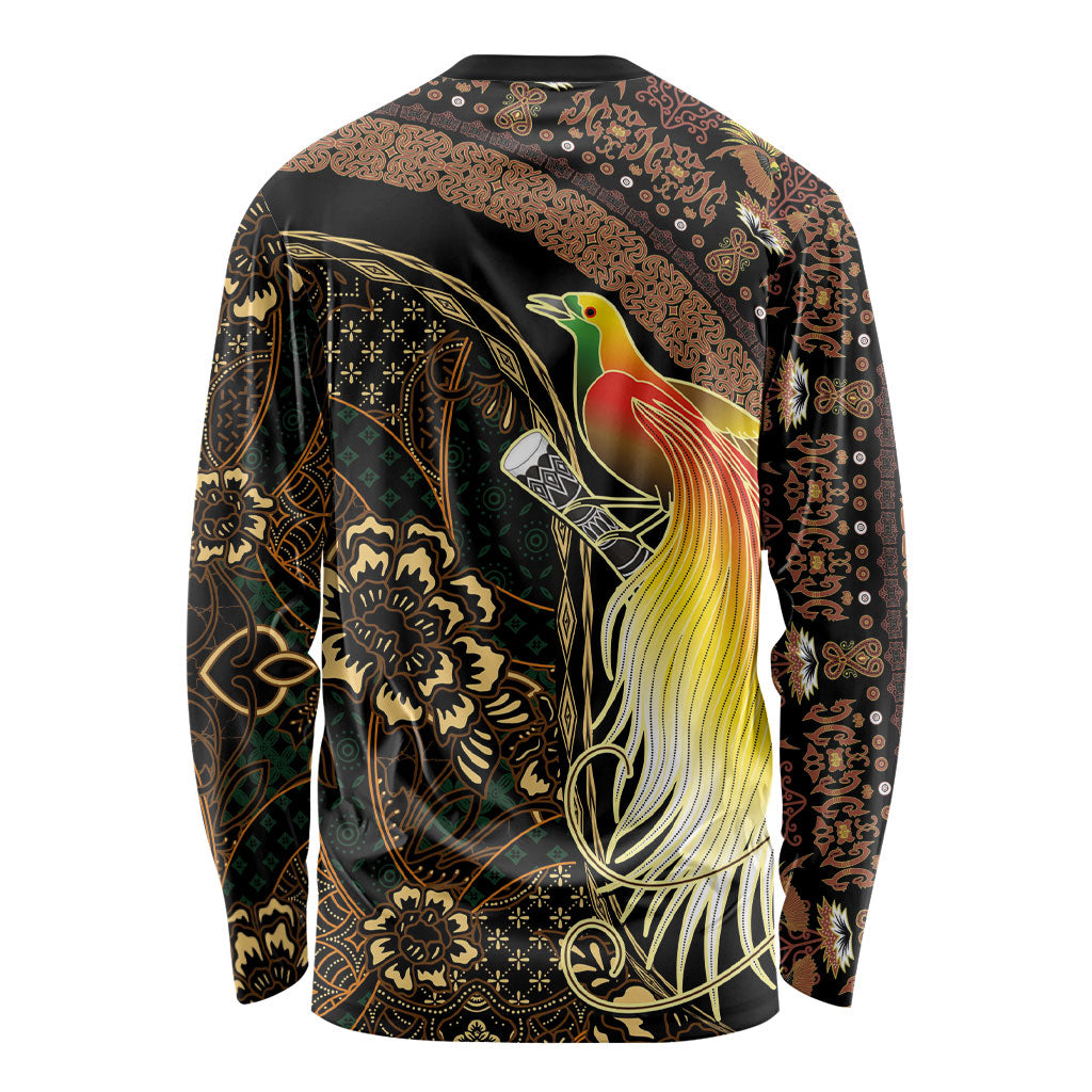 Papua New Guinea and Indonesia Batik Long Sleeve Shirt Bird of Paradise with Tribal Batik Patterns