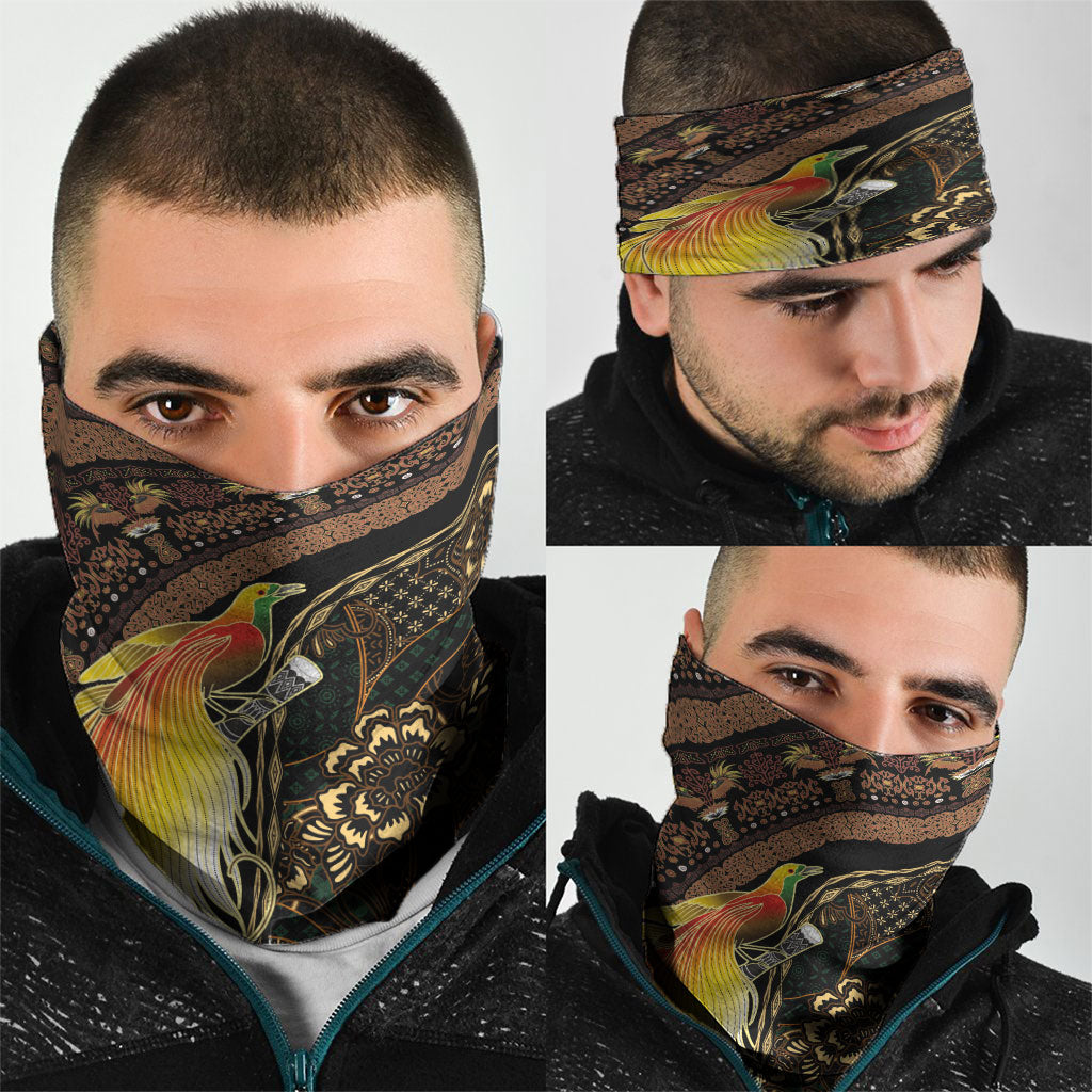 Papua New Guinea and Indonesia Batik Neck Gaiter Bird of Paradise with Tribal Batik Patterns