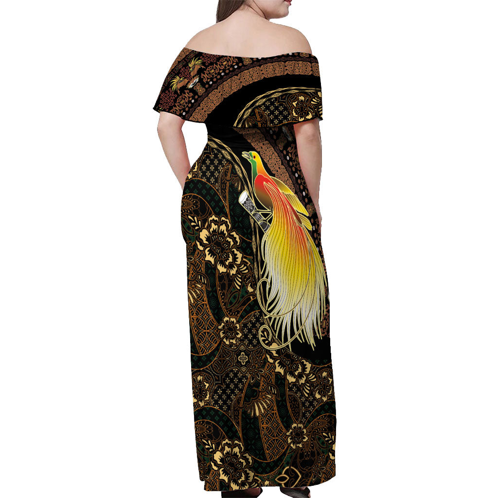 Papua New Guinea and Indonesia Batik Off Shoulder Maxi Dress Bird of Paradise with Tribal Batik Patterns