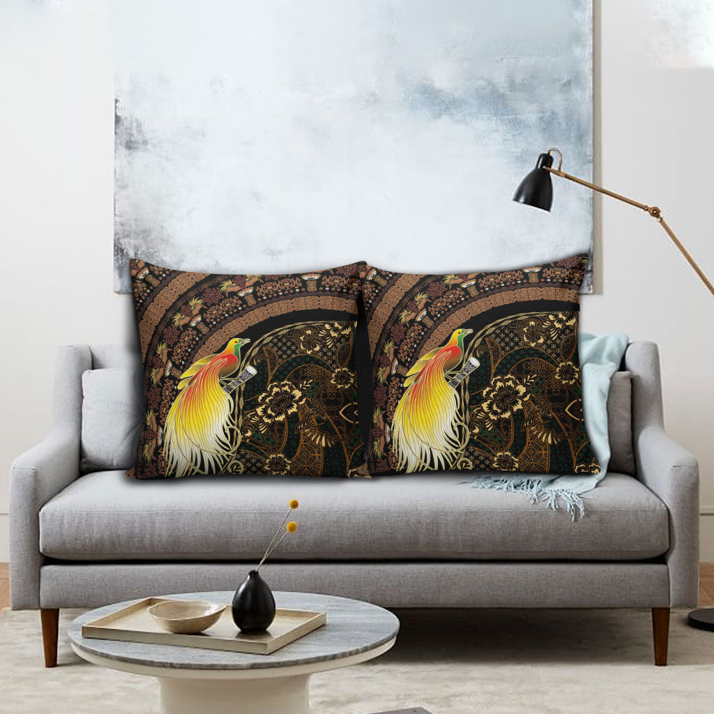 Papua New Guinea and Indonesia Batik Pillow Cover Bird of Paradise with Tribal Batik Patterns