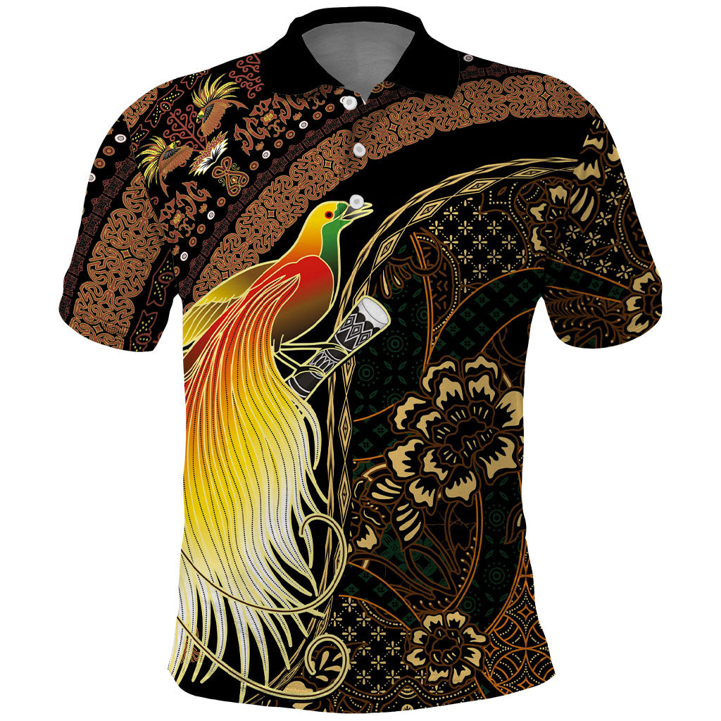 Papua New Guinea and Indonesia Batik Polo Shirt Bird of Paradise with Tribal Batik Patterns