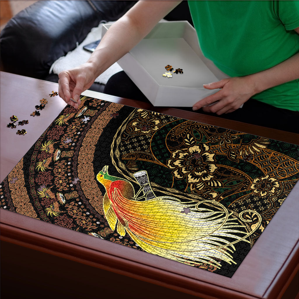 Papua New Guinea and Indonesia Batik Puzzle Bird of Paradise with Tribal Batik Patterns