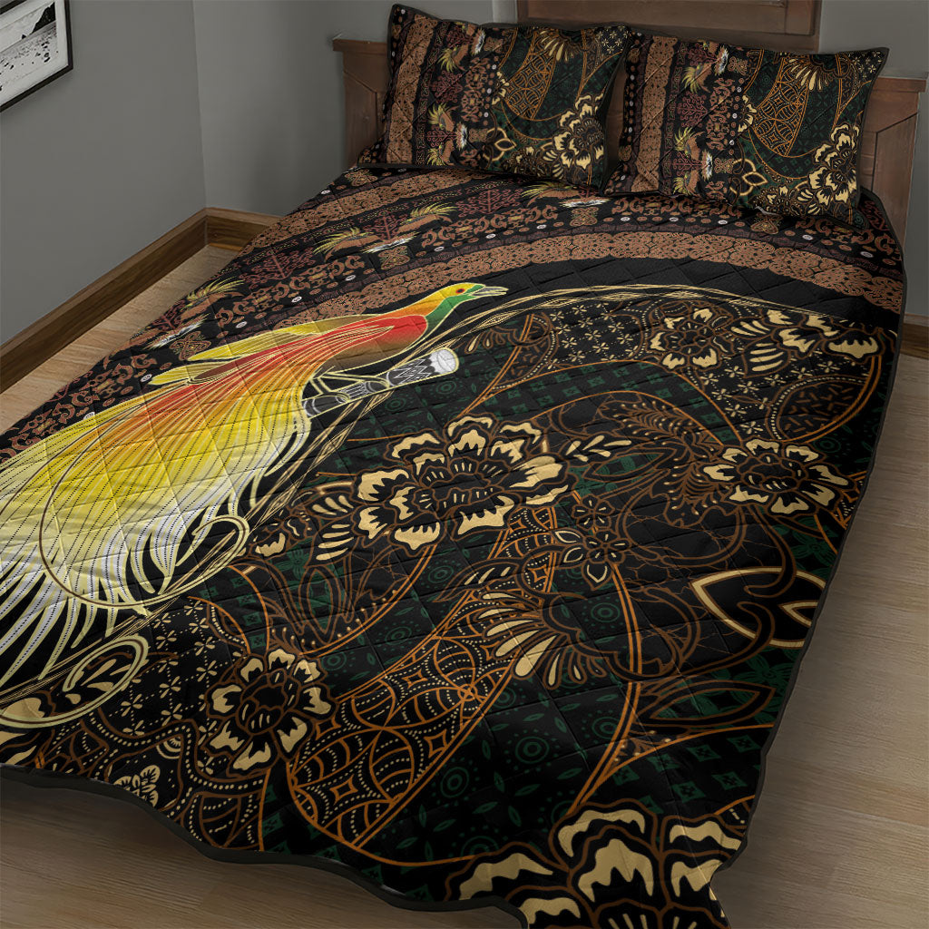 Papua New Guinea and Indonesia Batik Quilt Bed Set Bird of Paradise with Tribal Batik Patterns