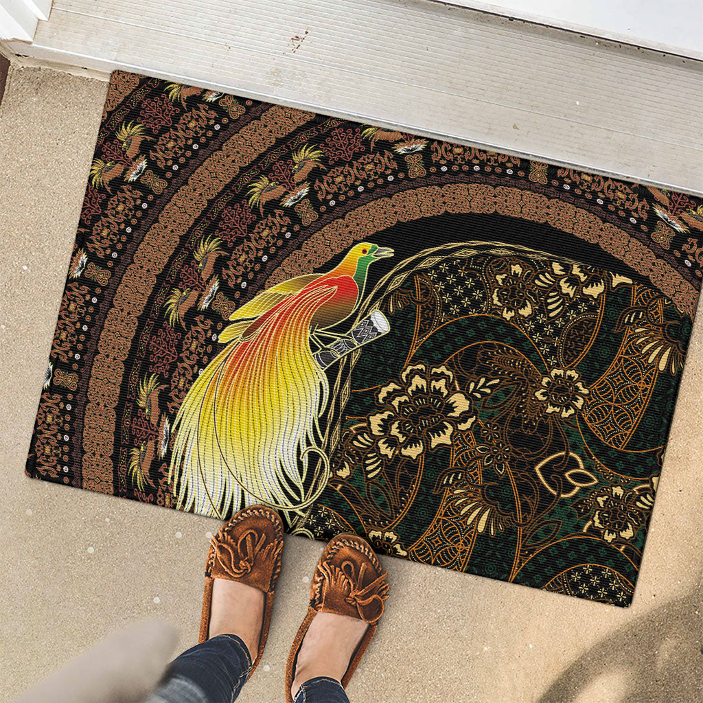 Papua New Guinea and Indonesia Batik Rubber Doormat Bird of Paradise with Tribal Batik Patterns