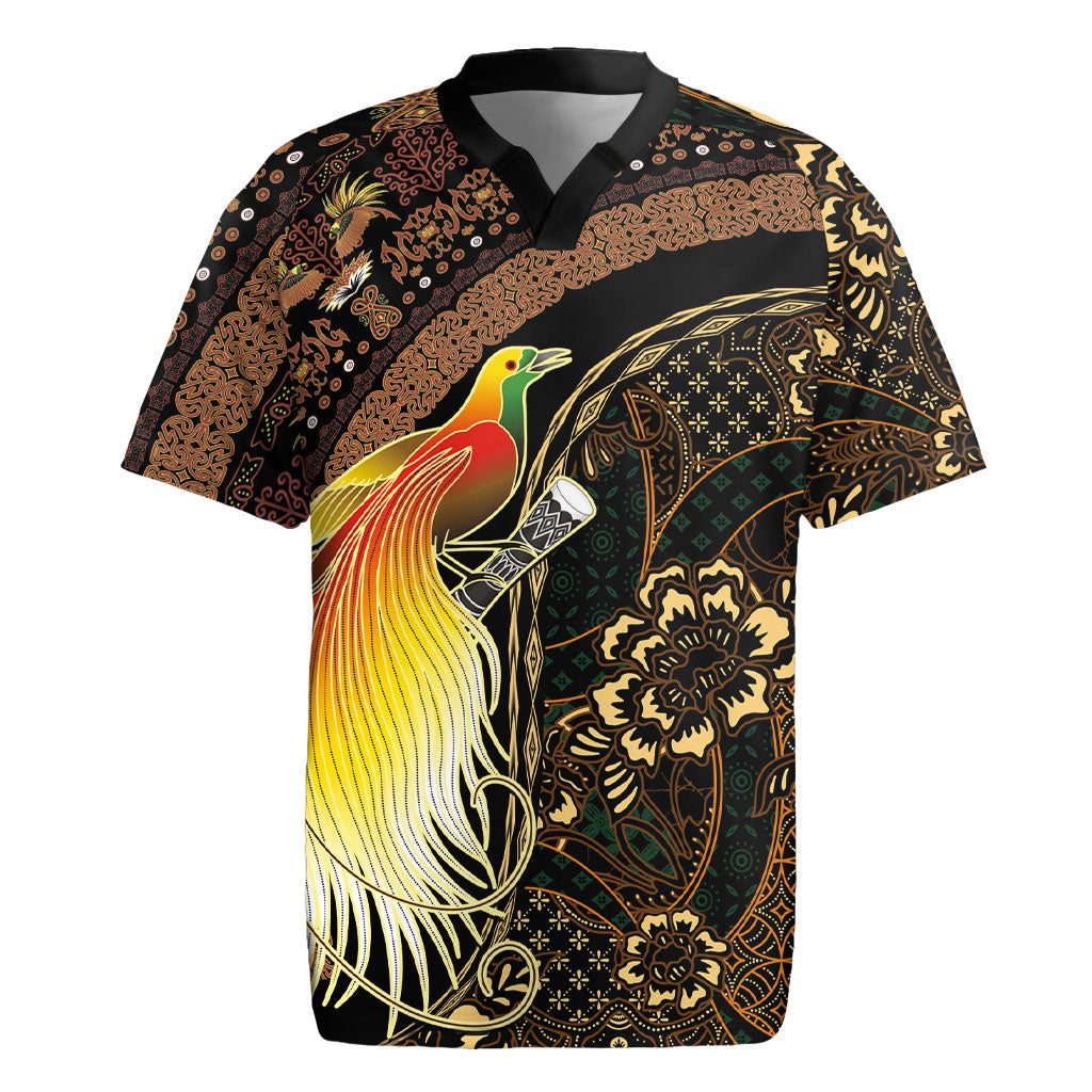 Papua New Guinea and Indonesia Batik Rugby Jersey Bird of Paradise with Tribal Batik Patterns