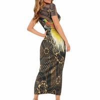 Papua New Guinea and Indonesia Batik Short Sleeve Bodycon Dress Bird of Paradise with Tribal Batik Patterns LT03 - Polynesian Pride