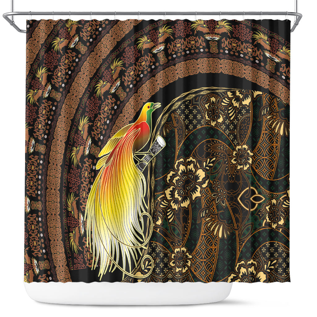 Papua New Guinea and Indonesia Batik Shower Curtain Bird of Paradise with Tribal Batik Patterns