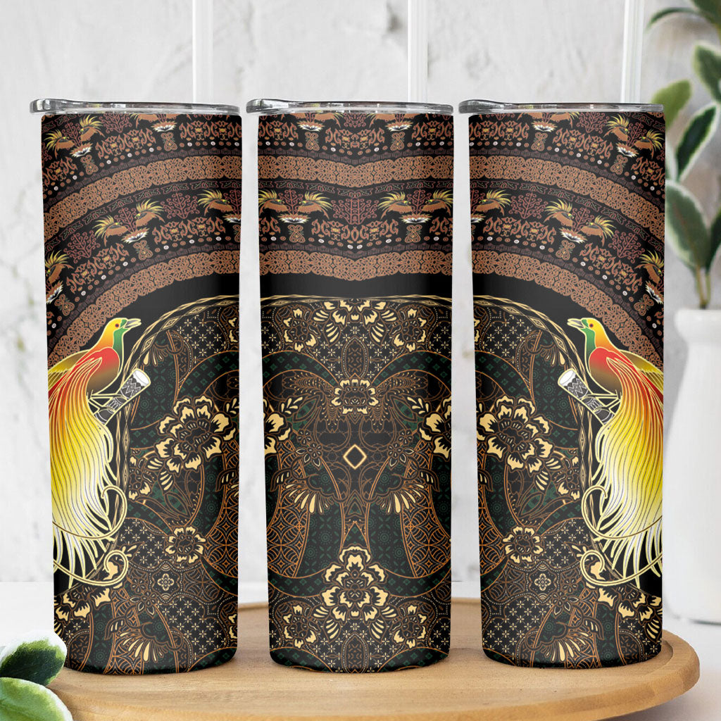 Papua New Guinea and Indonesia Batik Skinny Tumbler Bird of Paradise with Tribal Batik Patterns