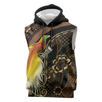 Papua New Guinea and Indonesia Batik Sleeveless Hoodie Bird of Paradise with Tribal Batik Patterns
