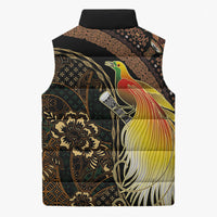 Papua New Guinea and Indonesia Batik Sleeveless Puffer Jacket Bird of Paradise with Tribal Batik Patterns