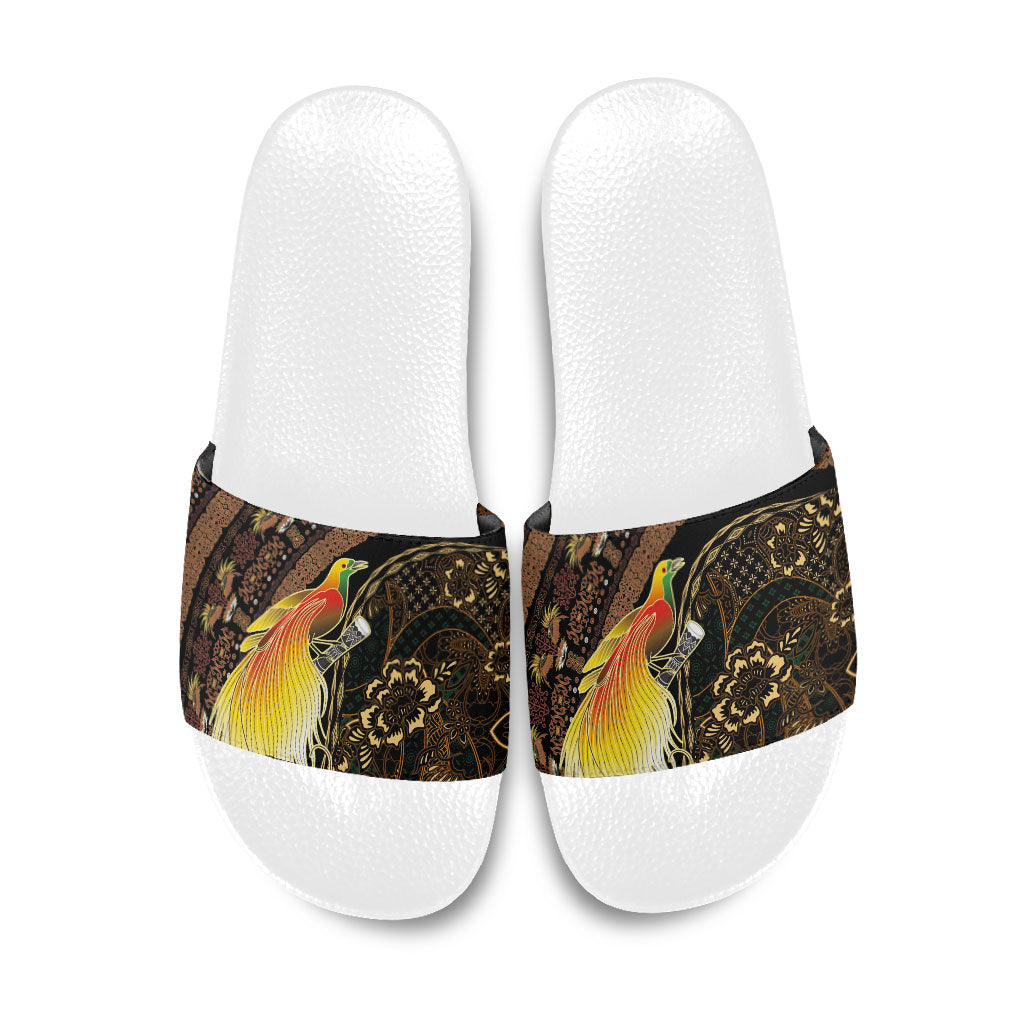 Papua New Guinea and Indonesia Batik Slide Sandals Bird of Paradise with Tribal Batik Patterns