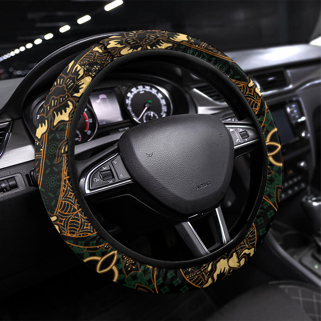 Papua New Guinea and Indonesia Batik Steering Wheel Cover Bird of Paradise with Tribal Batik Patterns