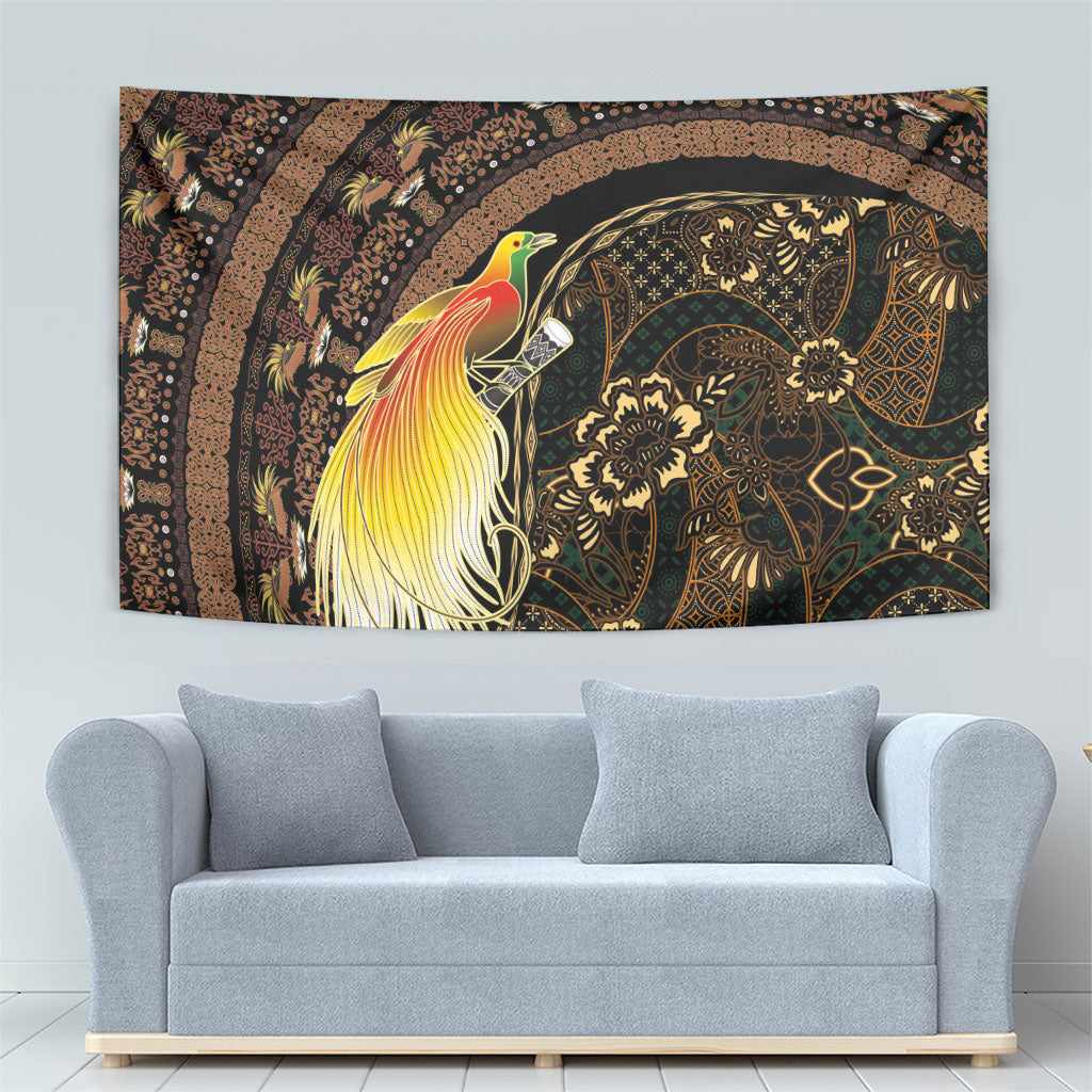 Papua New Guinea and Indonesia Batik Tapestry Bird of Paradise with Tribal Batik Patterns