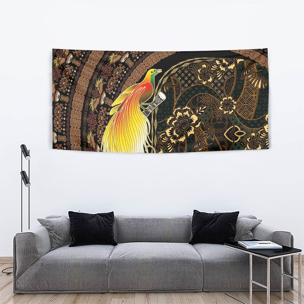 Papua New Guinea and Indonesia Batik Tapestry Bird of Paradise with Tribal Batik Patterns
