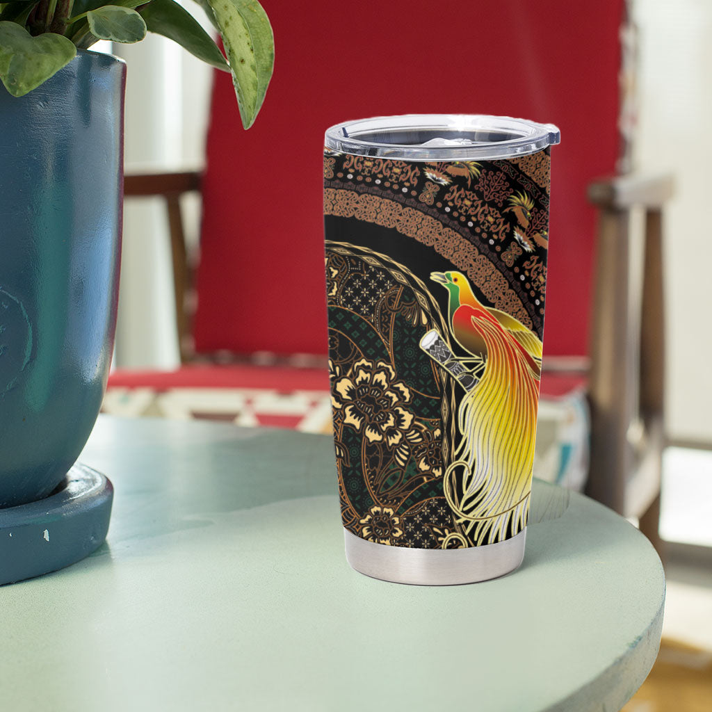 Papua New Guinea and Indonesia Batik Tumbler Cup Bird of Paradise with Tribal Batik Patterns