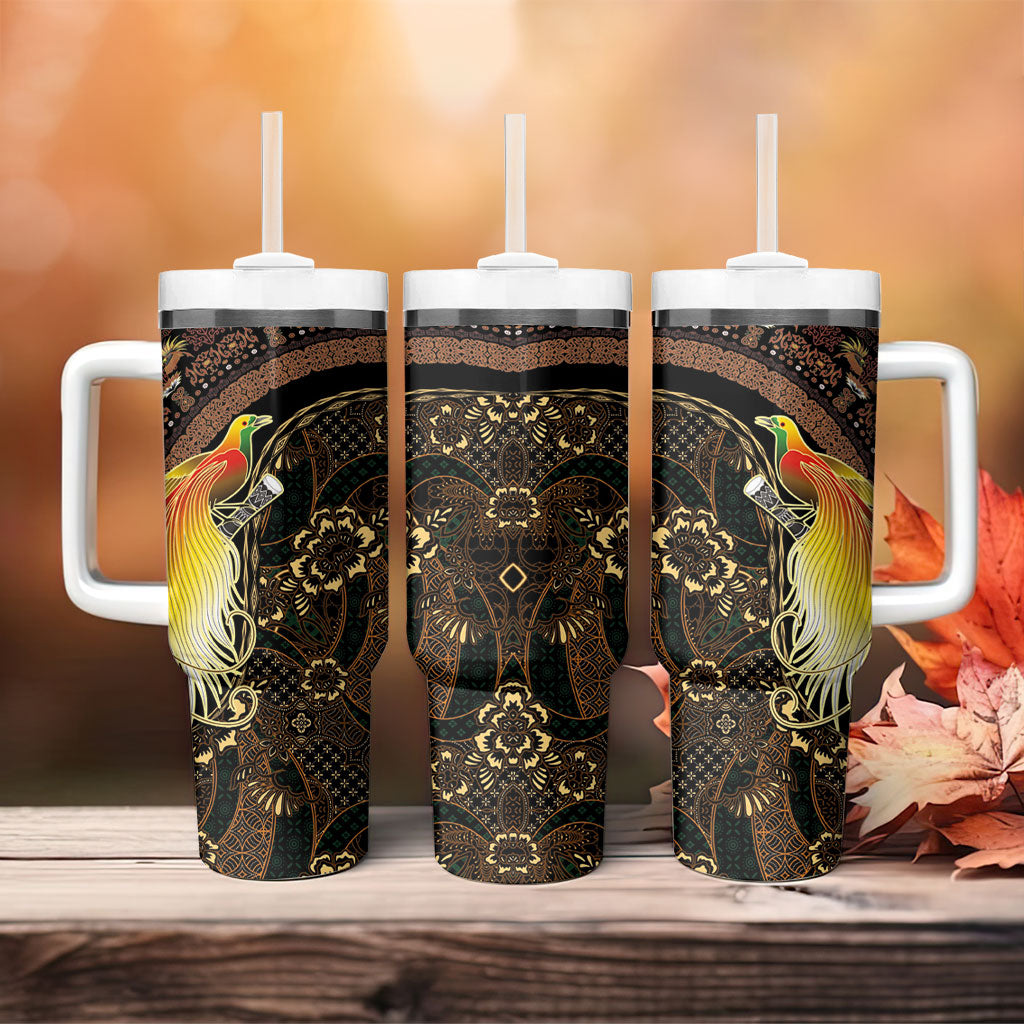 Papua New Guinea and Indonesia Batik Tumbler With Handle Bird of Paradise with Tribal Batik Patterns