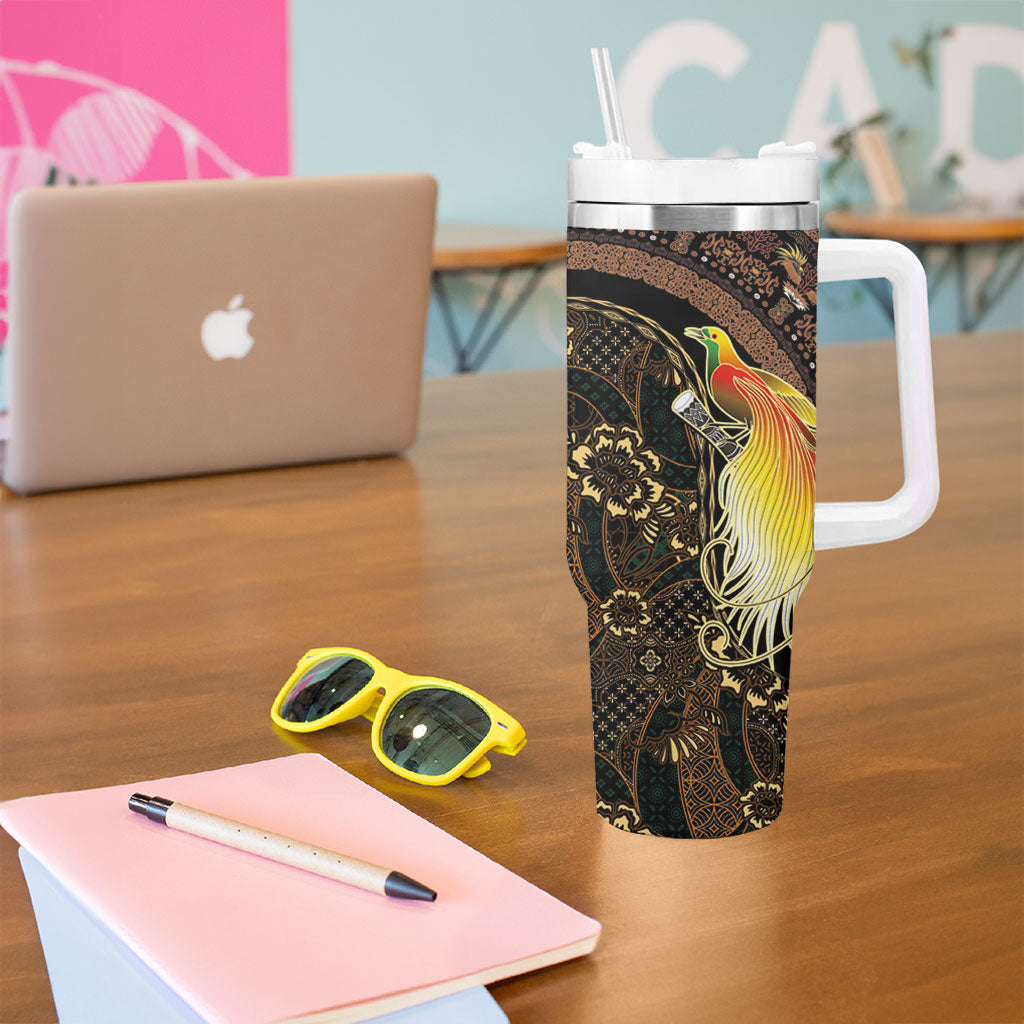 Papua New Guinea and Indonesia Batik Tumbler With Handle Bird of Paradise with Tribal Batik Patterns