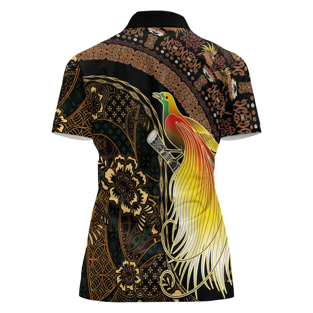 Papua New Guinea and Indonesia Batik Women Polo Shirt Bird of Paradise with Tribal Batik Patterns