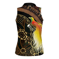 Papua New Guinea and Indonesia Batik Women Sleeveless Polo Shirt Bird of Paradise with Tribal Batik Patterns