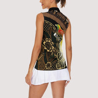 Papua New Guinea and Indonesia Batik Women Sleeveless Polo Shirt Bird of Paradise with Tribal Batik Patterns