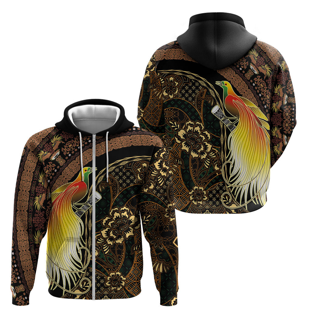 Papua New Guinea and Indonesia Batik Zip Hoodie Bird of Paradise with Tribal Batik Patterns