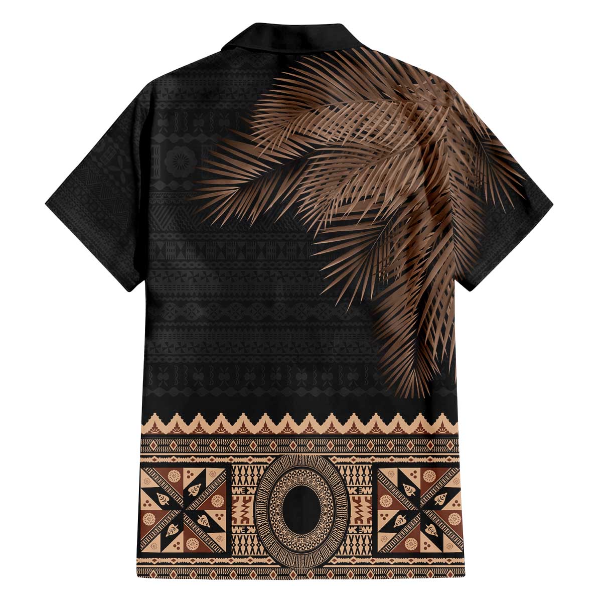 Fiji Palm Leaves Family Matching Off Shoulder Short Dress and Hawaiian Shirt Masi and Tapa Tribal Pattern Beige Color