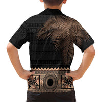 Fiji Palm Leaves Family Matching Summer Maxi Dress and Hawaiian Shirt Masi and Tapa Tribal Pattern Beige Color