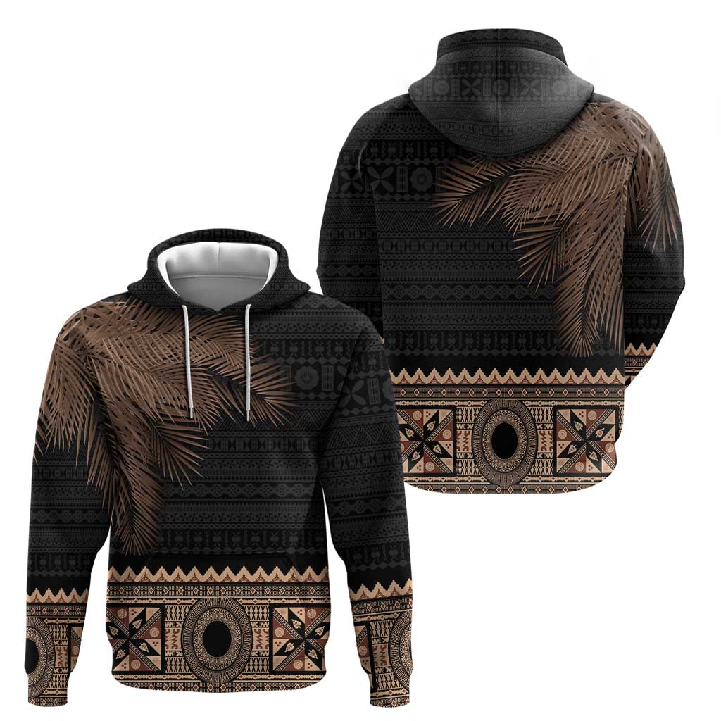 Fiji Palm Leaves Hoodie Masi and Tapa Tribal Pattern Beige Color LT03 - Polynesian Pride