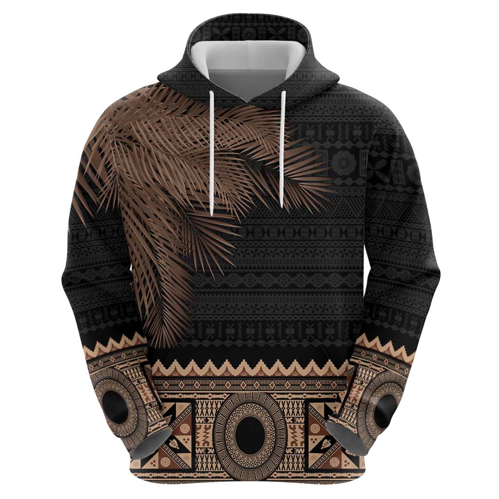 Fiji Palm Leaves Hoodie Masi and Tapa Tribal Pattern Beige Color LT03 - Polynesian Pride