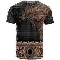 Fiji Palm Leaves T Shirt Masi and Tapa Tribal Pattern Beige Color