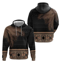 Fiji Palm Leaves Zip Hoodie Masi and Tapa Tribal Pattern Beige Color