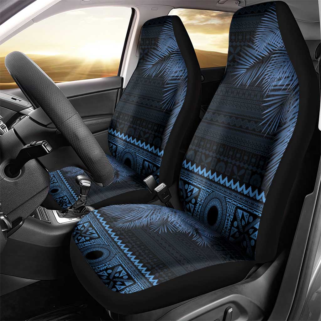 Fiji Palm Leaves Car Seat Cover Masi and Tapa Tribal Pattern Blue Color