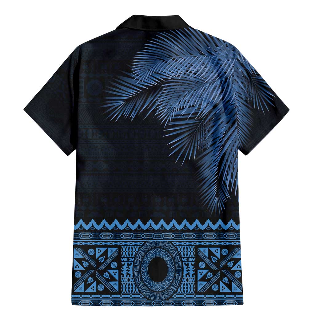 Fiji Palm Leaves Family Matching Mermaid Dress and Hawaiian Shirt Masi and Tapa Tribal Pattern Blue Color