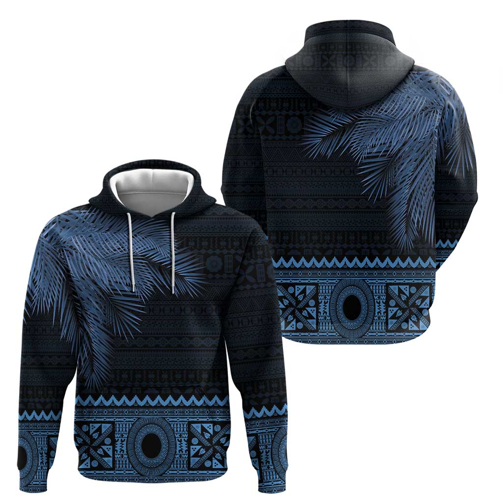 Fiji Palm Leaves Hoodie Masi and Tapa Tribal Pattern Blue Color LT03 - Polynesian Pride