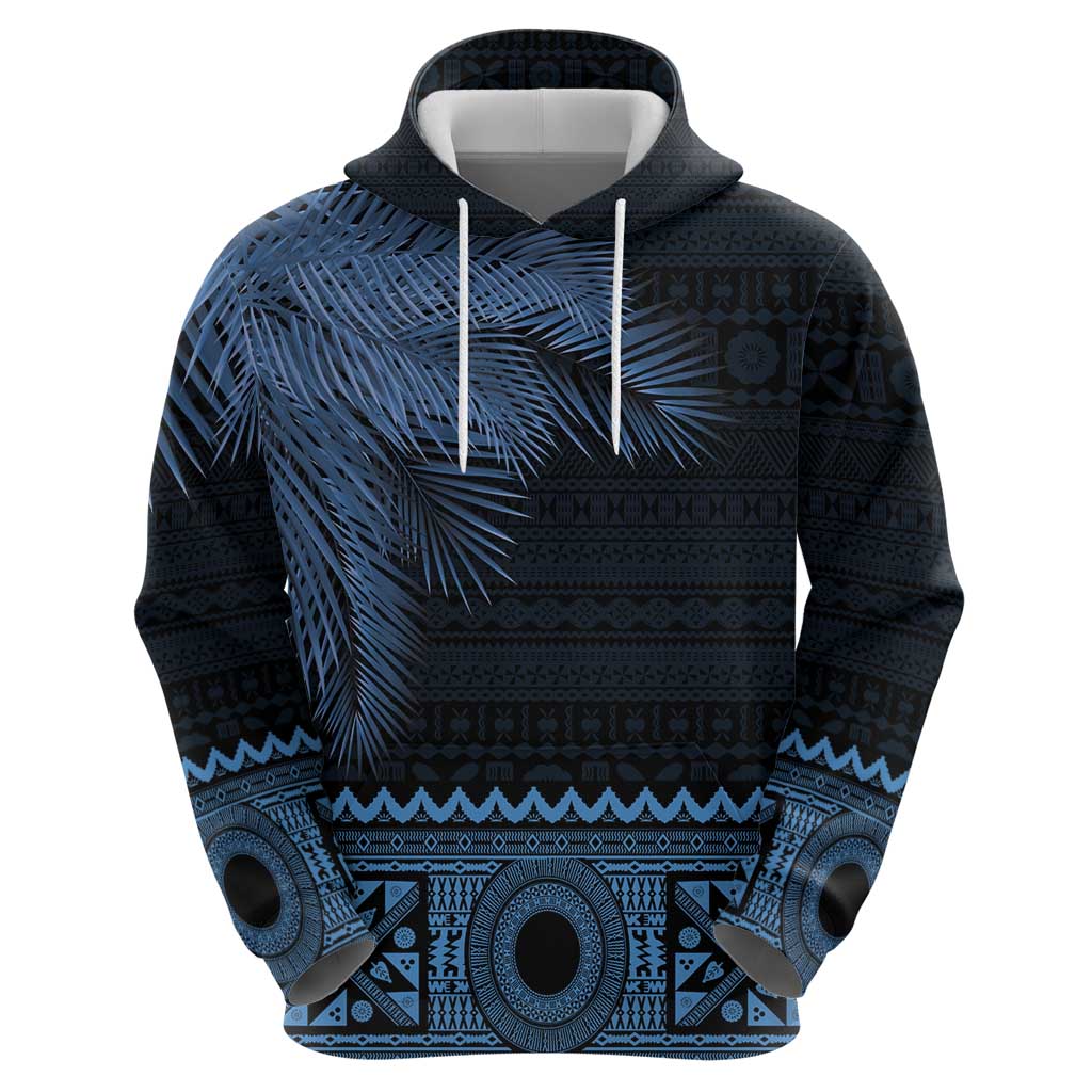 Fiji Palm Leaves Hoodie Masi and Tapa Tribal Pattern Blue Color LT03 - Polynesian Pride