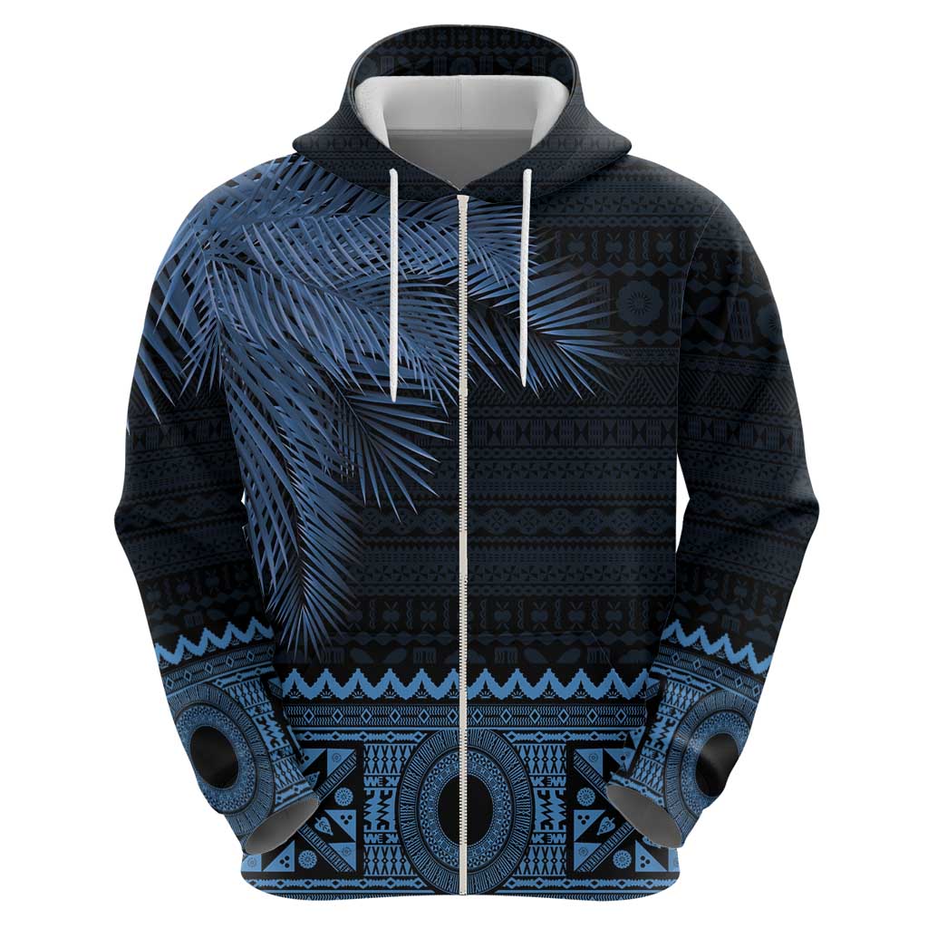Fiji Palm Leaves Hoodie Masi and Tapa Tribal Pattern Blue Color LT03 - Polynesian Pride