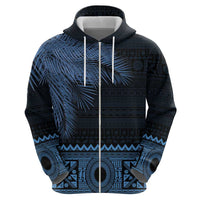 Fiji Palm Leaves Hoodie Masi and Tapa Tribal Pattern Blue Color LT03 - Polynesian Pride