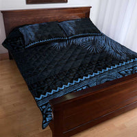 Fiji Palm Leaves Quilt Bed Set Masi and Tapa Tribal Pattern Blue Color
