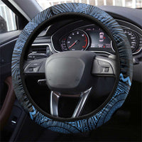 Fiji Palm Leaves Steering Wheel Cover Masi and Tapa Tribal Pattern Blue Color LT03 - Polynesian Pride