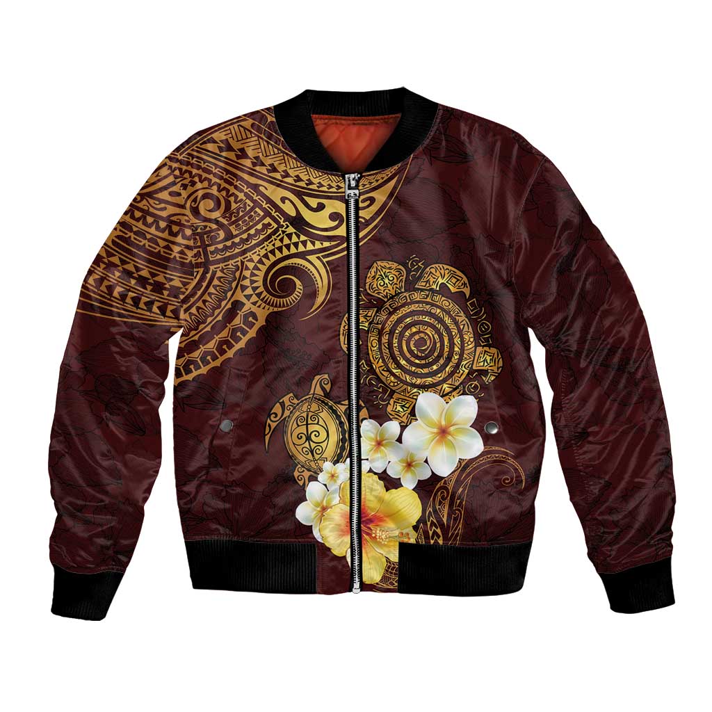 Polynesian Turtle Bomber Jacket Plumeria Hibiscus Pattern Oxblood LT03 Unisex Oxblood - Polynesian Pride