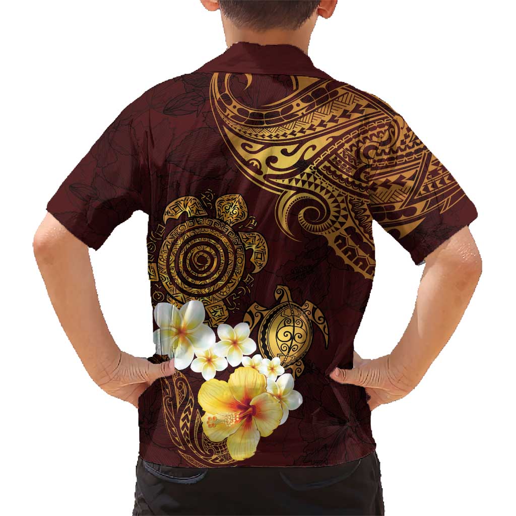 Polynesian Turtle Family Matching Short Sleeve Bodycon Dress and Hawaiian Shirt Plumeria Hibiscus Pattern Oxblood LT03 - Polynesian Pride
